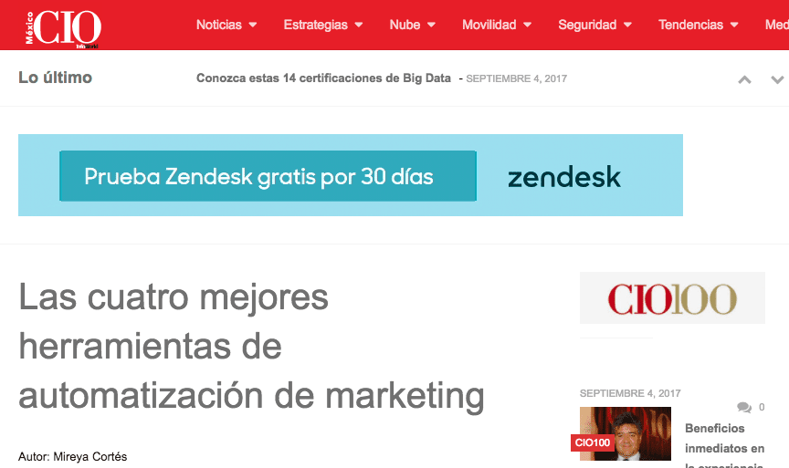 Alaniz Featured In CIO Mexico - Las cuatro mejores herramientas de automatizacion de marketing