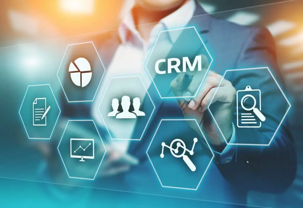 business man pointing the crm panel