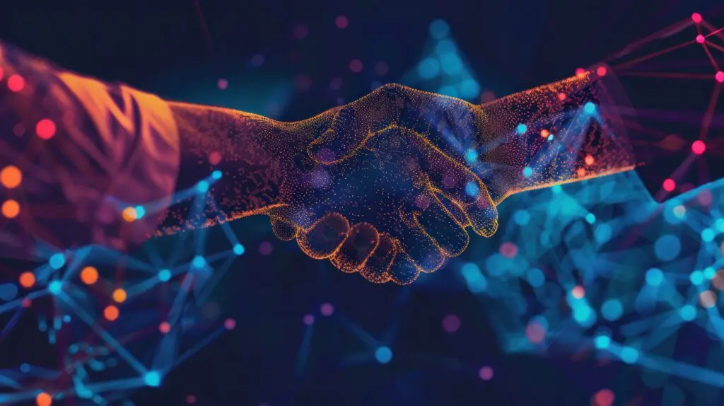 handshake formal agreement or collaboration between two or more parties for mutual benefit in business network concept.AI generated image