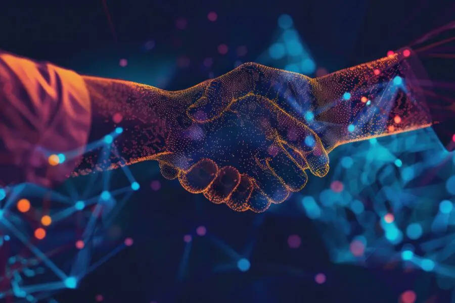 handshake formal agreement or collaboration between two or more parties for mutual benefit in business network concept.AI generated image