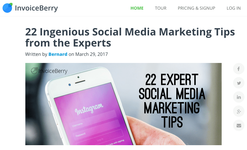 Alaniz on Invoiceberry - 22 Ingenious Social Media Tips from the Experts