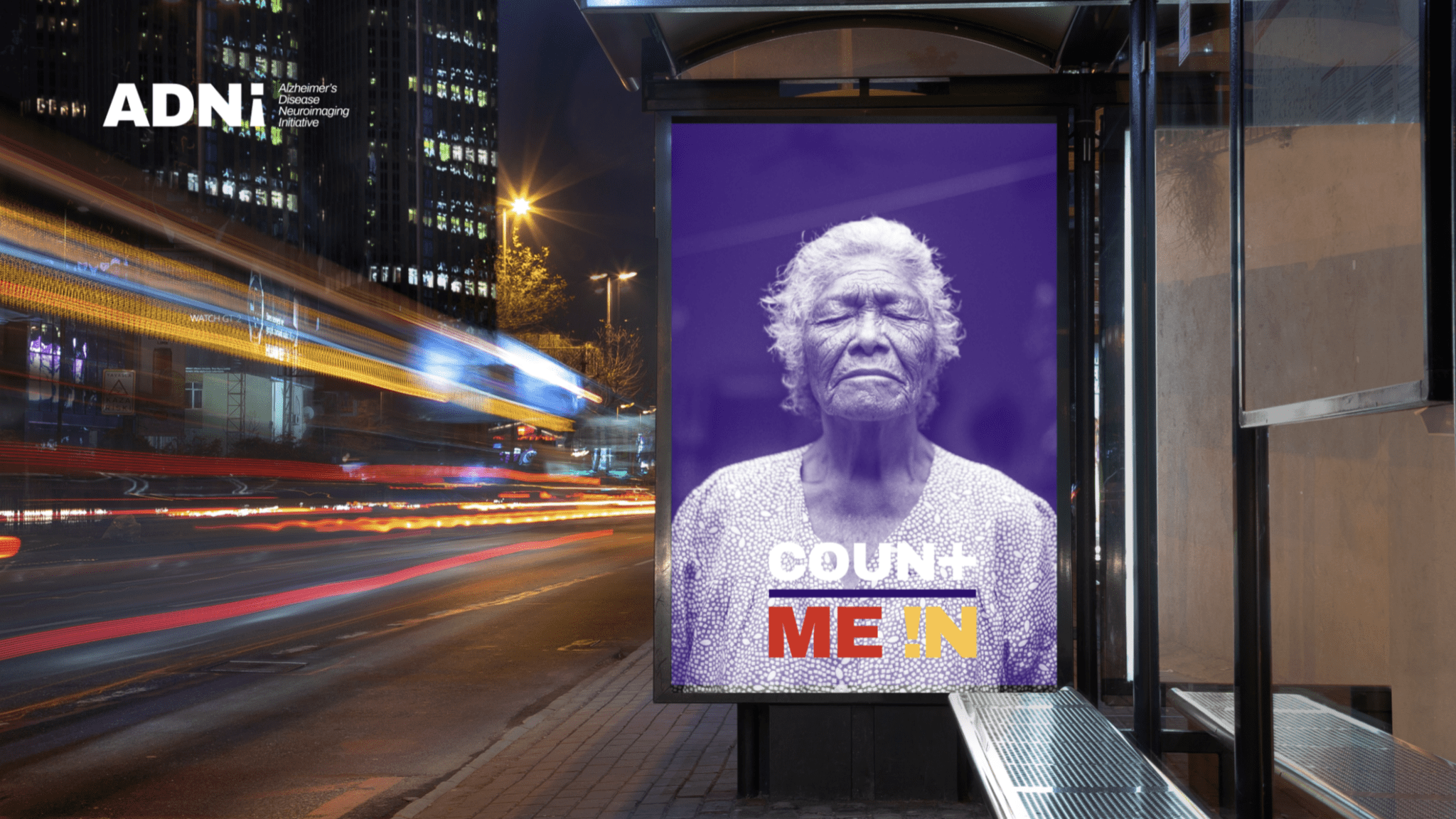 street billboard with elderly latina woman