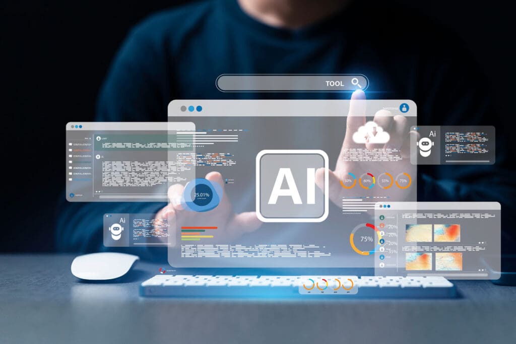 man using different tools at computer