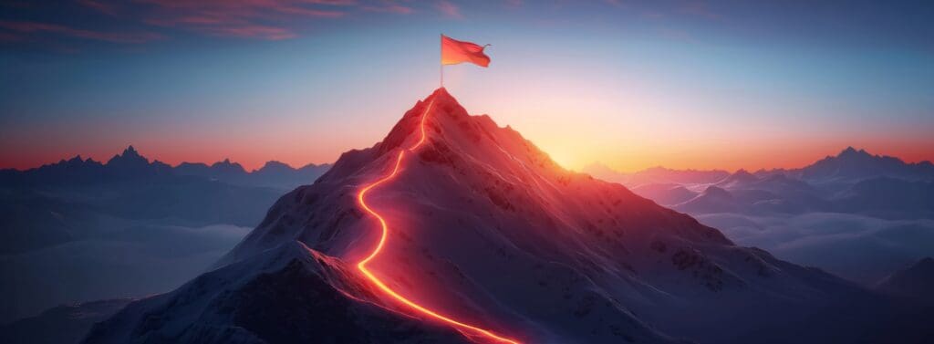 mountain with flag