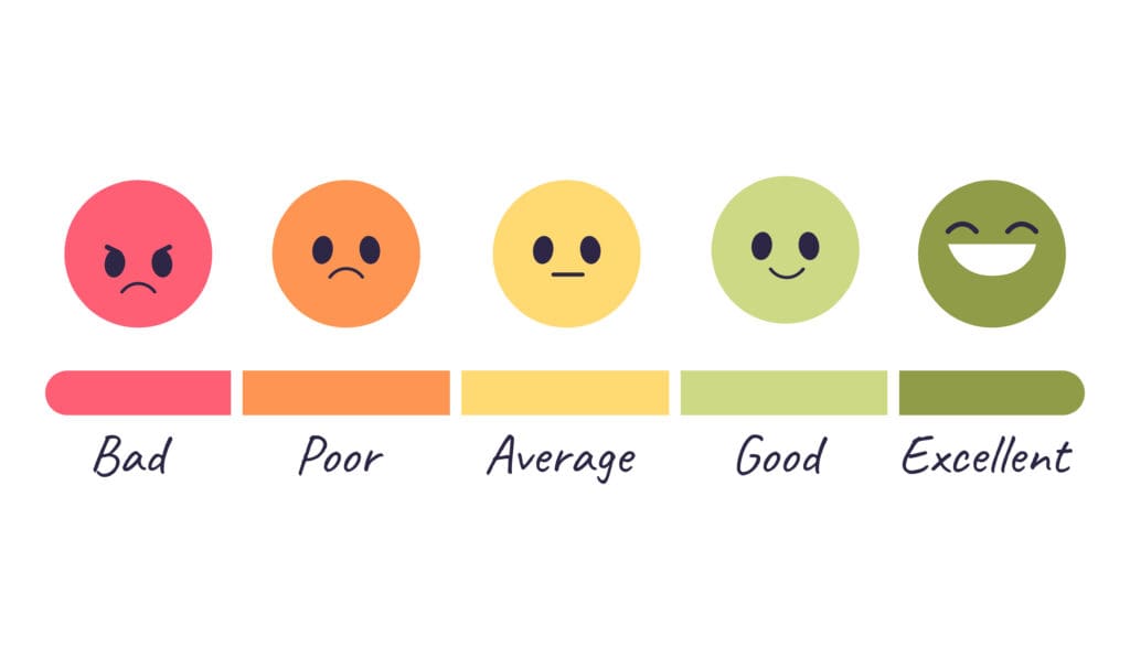 Feedback emoji. Customer satisfaction scale, client experience survey service rating people opinion happy angry emoticon face good bad mood reaction vector illustration