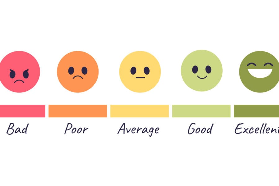 Feedback emoji. Customer satisfaction scale, client experience survey service rating people opinion happy angry emoticon face good bad mood reaction vector illustration
