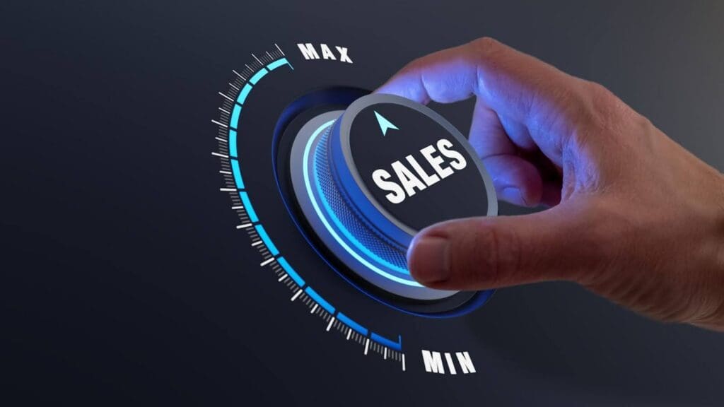 man pushing sales button